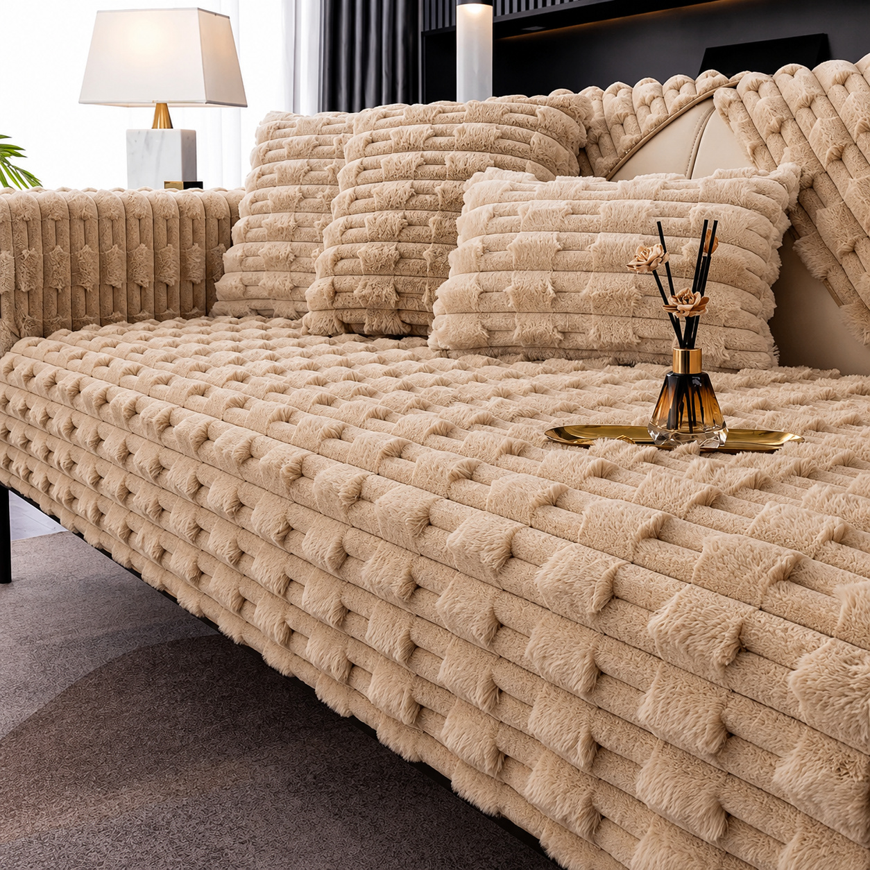 Non Slip Ultra-Soft Faux Rabbit Fur Couch Sofa Cover