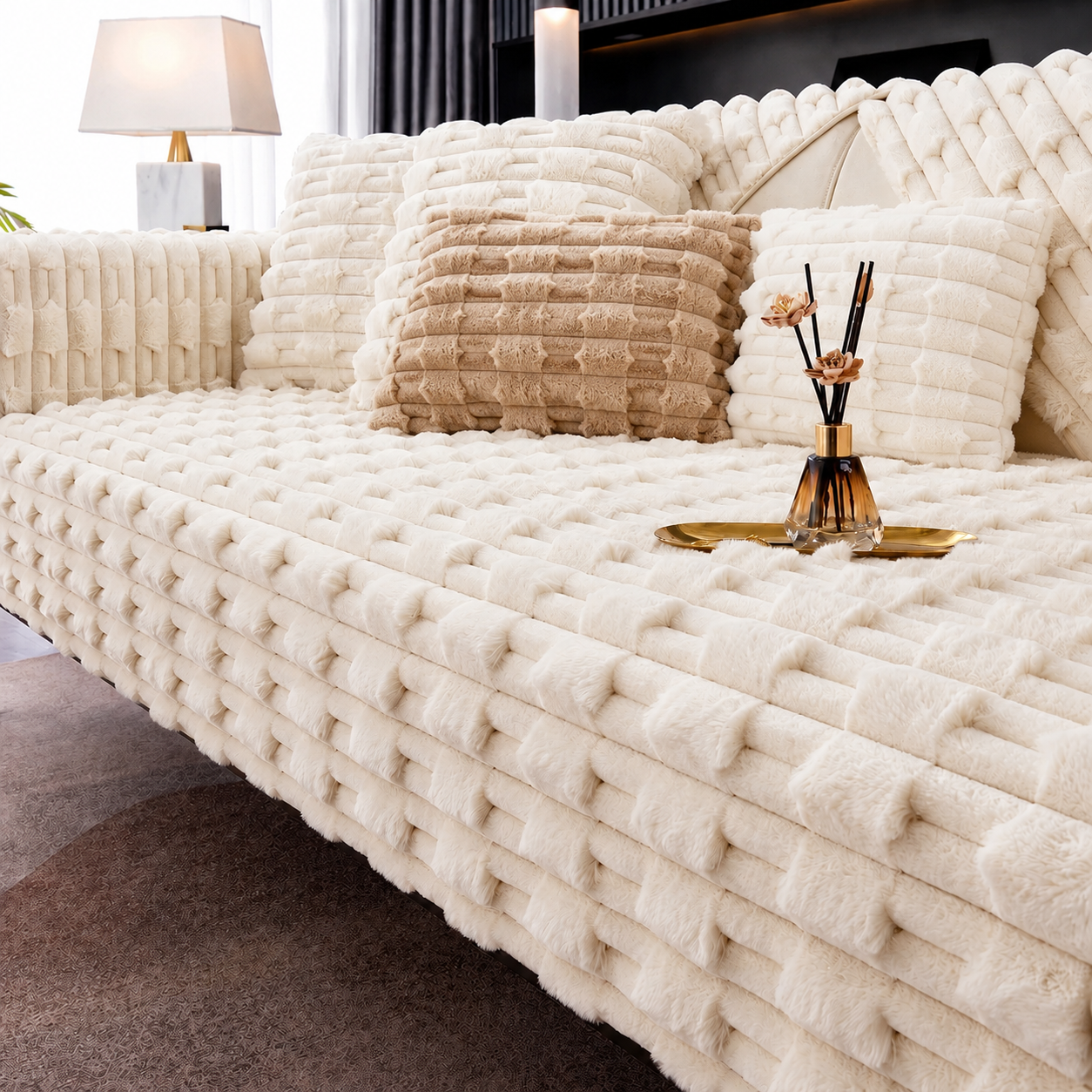 Non Slip Ultra-Soft Faux Rabbit Fur Couch Sofa Cover