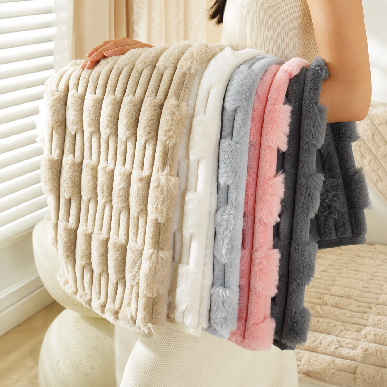 Non Slip Ultra-Soft Faux Rabbit Fur Couch Sofa Cover