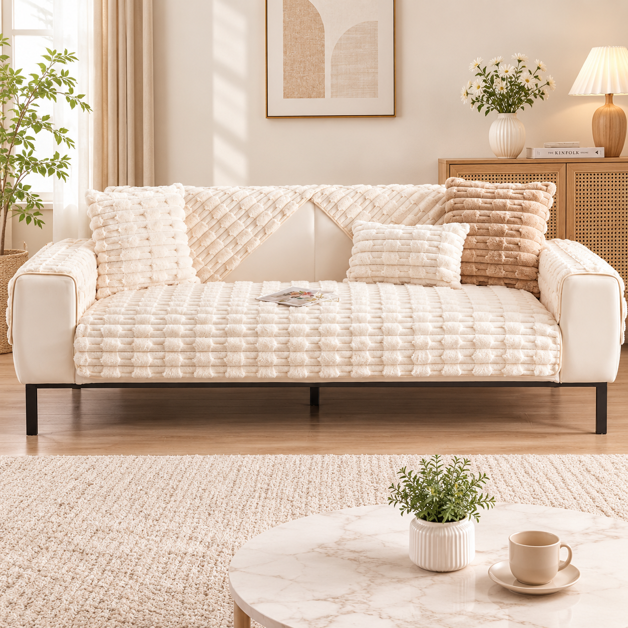 Non Slip Ultra-Soft Faux Rabbit Fur Couch Sofa Cover