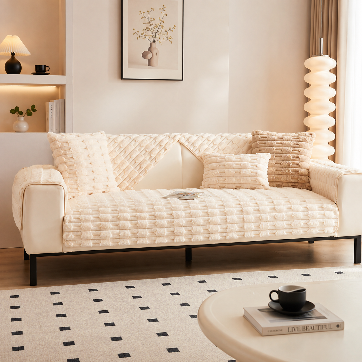 Non Slip Ultra-Soft Faux Rabbit Fur Couch Sofa Cover