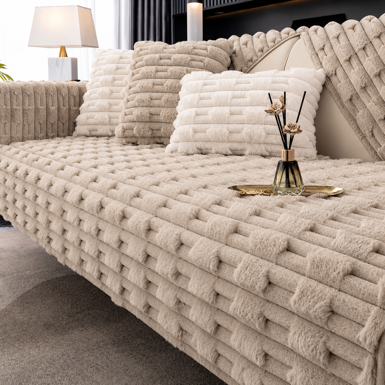 Non Slip Ultra-Soft Faux Rabbit Fur Couch Sofa Cover