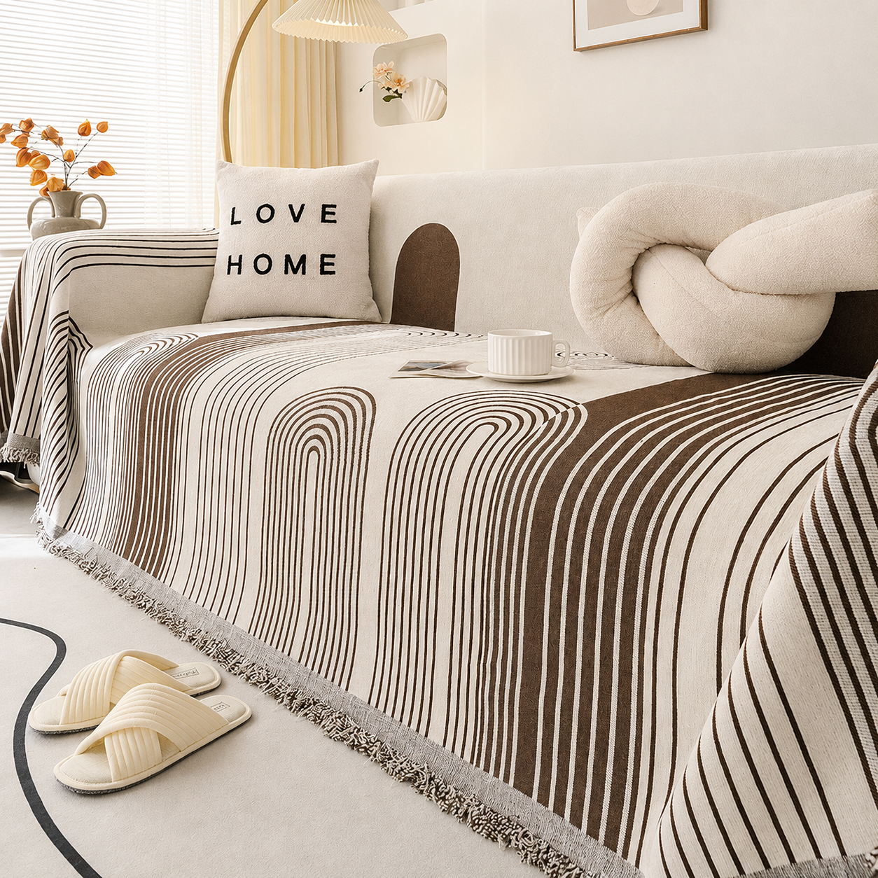 Modern Abstract Jacquard Chenille Tassels Sofa Couch Cover