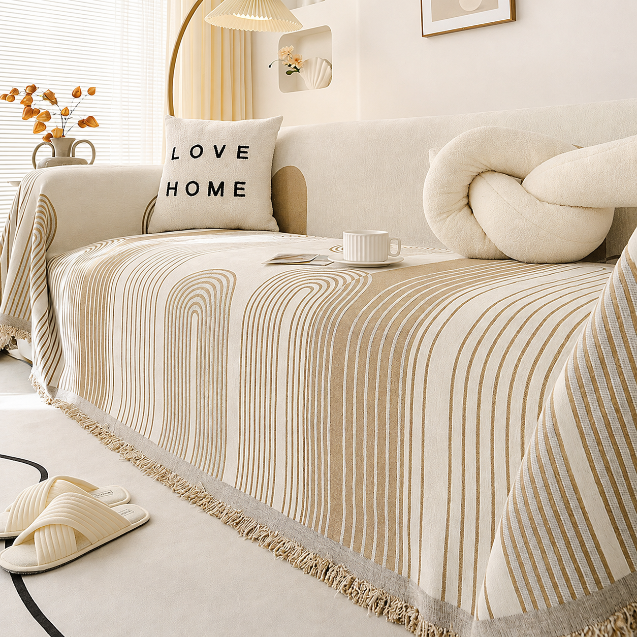 Modern Abstract Jacquard Chenille Tassels Sofa Couch Cover