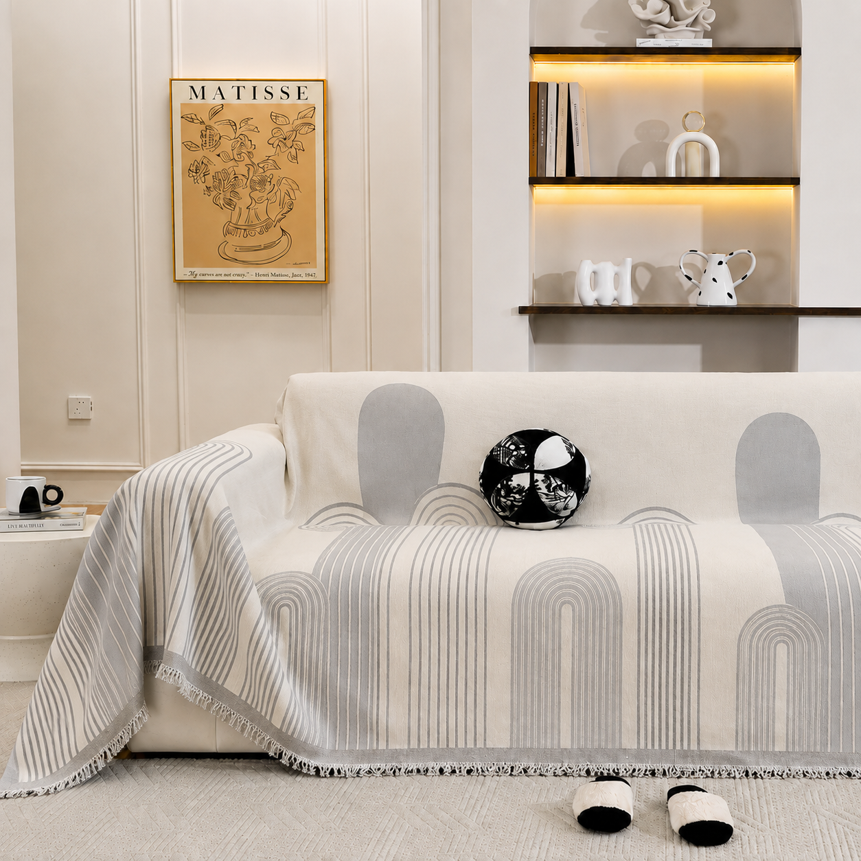 Modern Abstract Jacquard Chenille Tassels Sofa Couch Cover