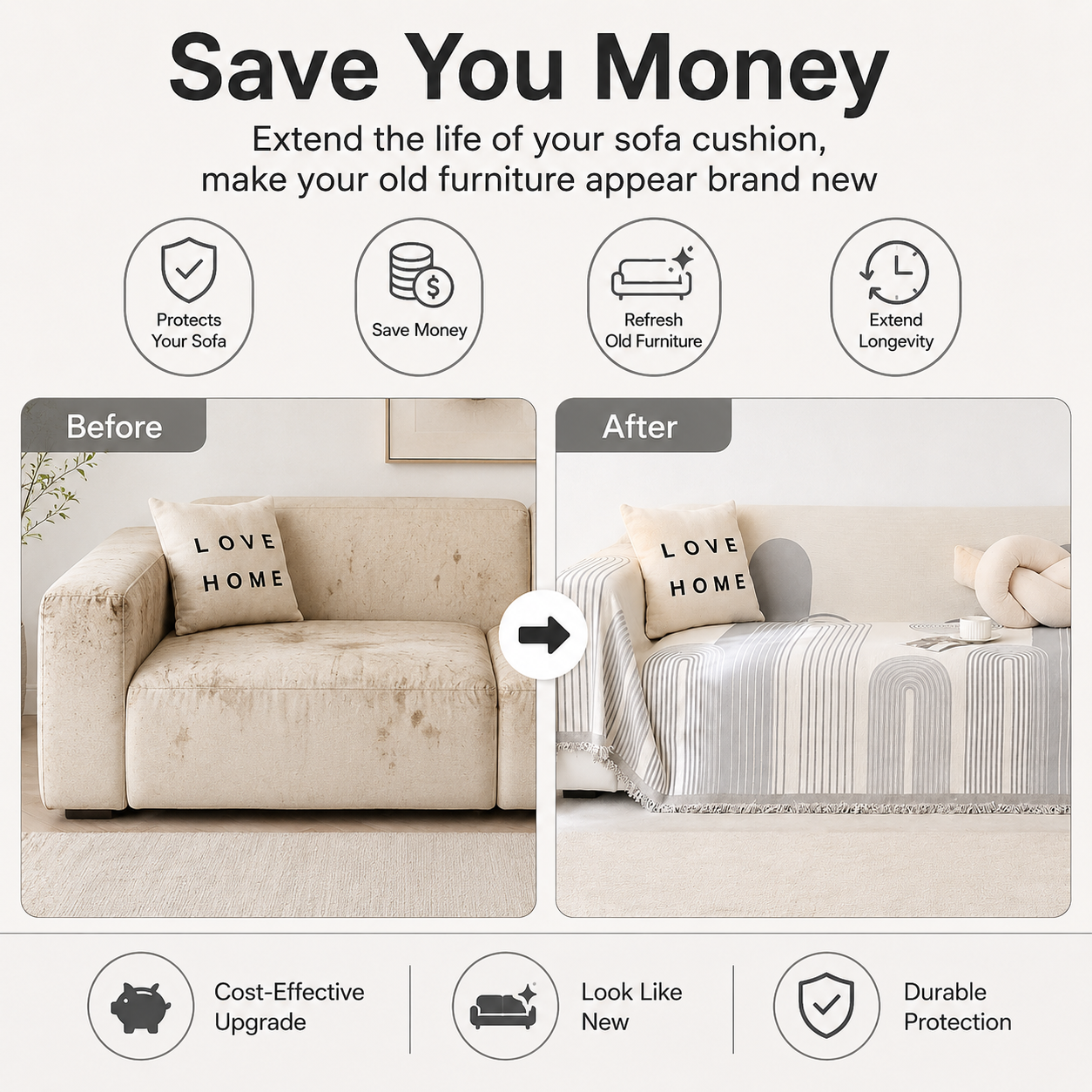 Modern Abstract Jacquard Chenille Tassels Sofa Couch Cover