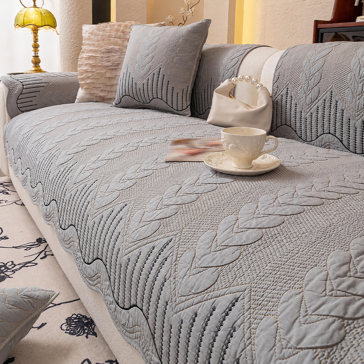 Non Slip Elegant Cotton Quilted Couch Cover