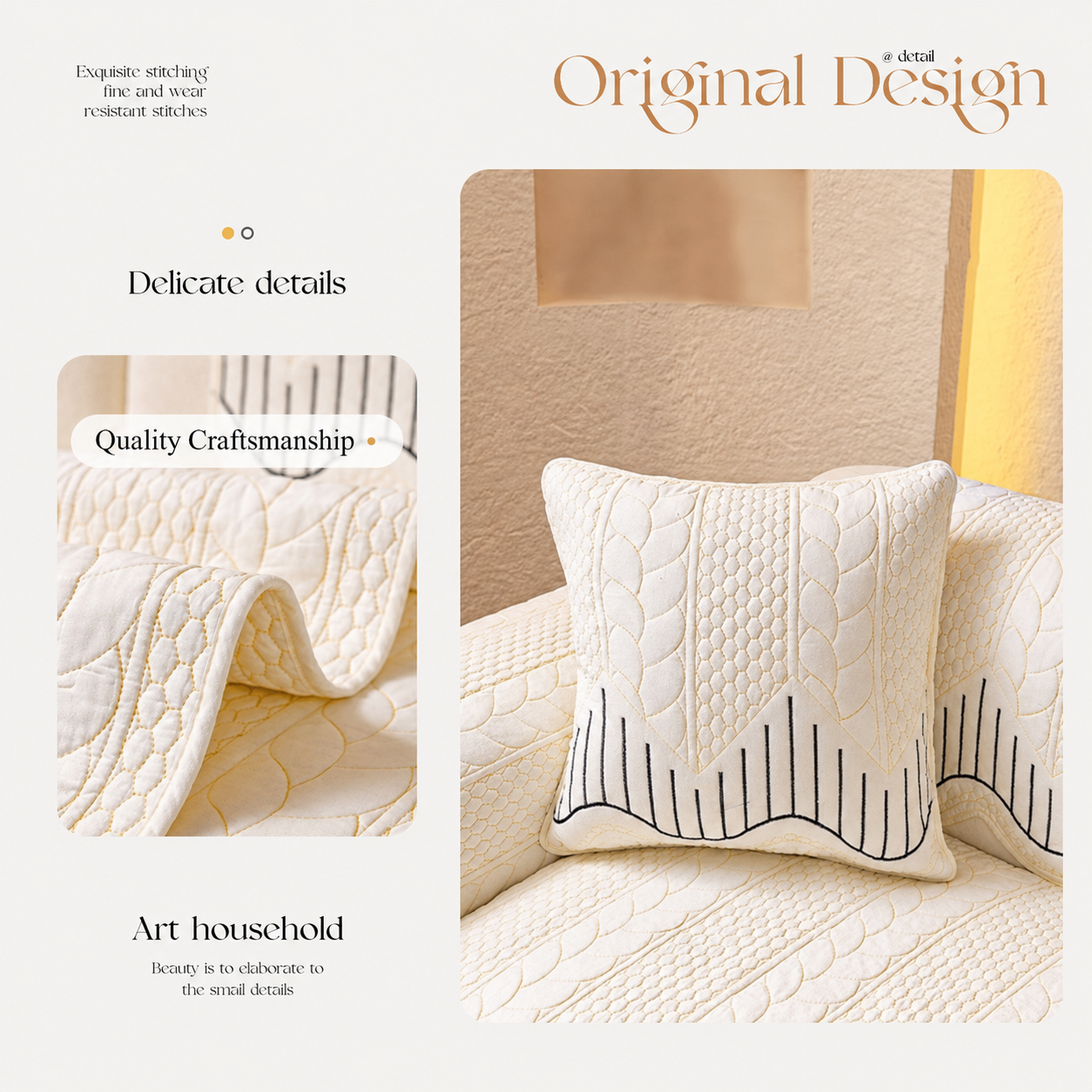 Non Slip Elegant Cotton Quilted Couch Cover