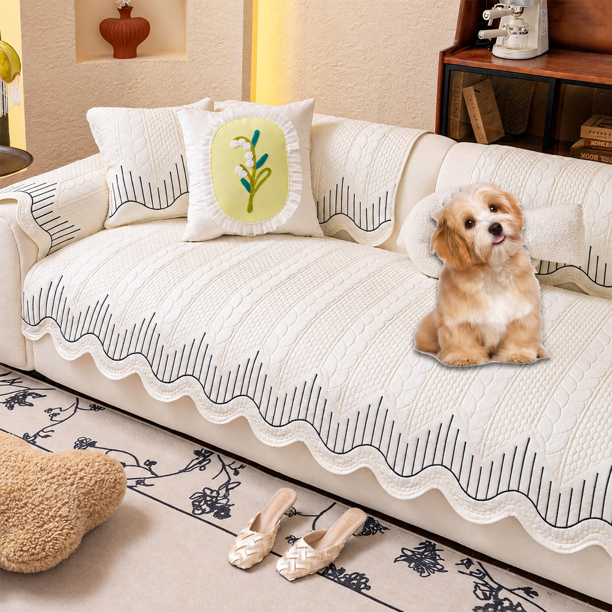 Non Slip Elegant Cotton Quilted Couch Cover