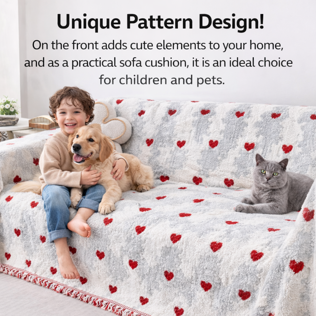 Fuzzy Plush Heart Anti-Slip Sofa Couch Cover