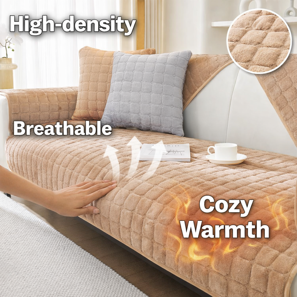 Non-Slip Velvet Quilted Fleece Plush Sofa Couch Cover