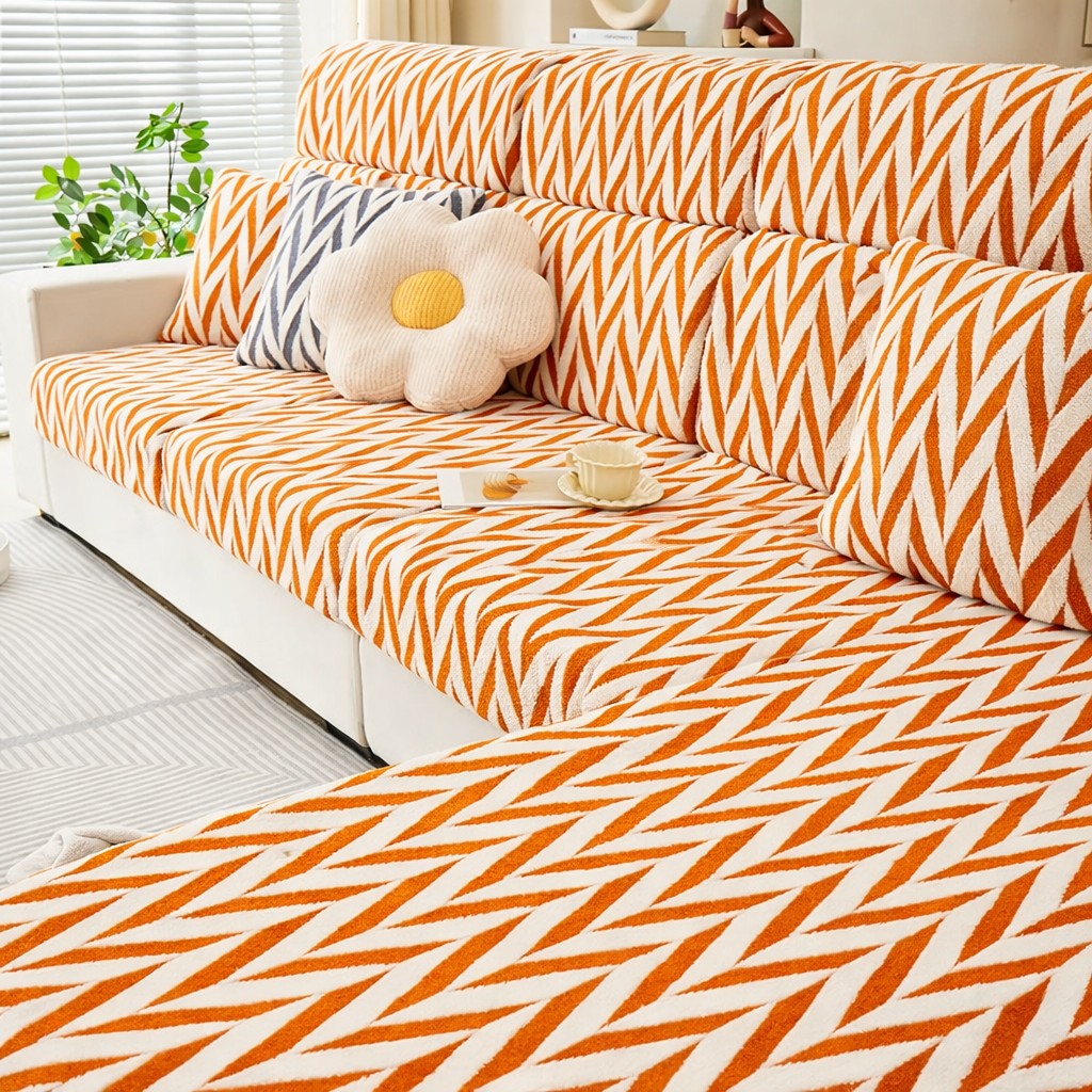 L Shaped Sectional Geometric Plush Cushion Sofa Couch Cover