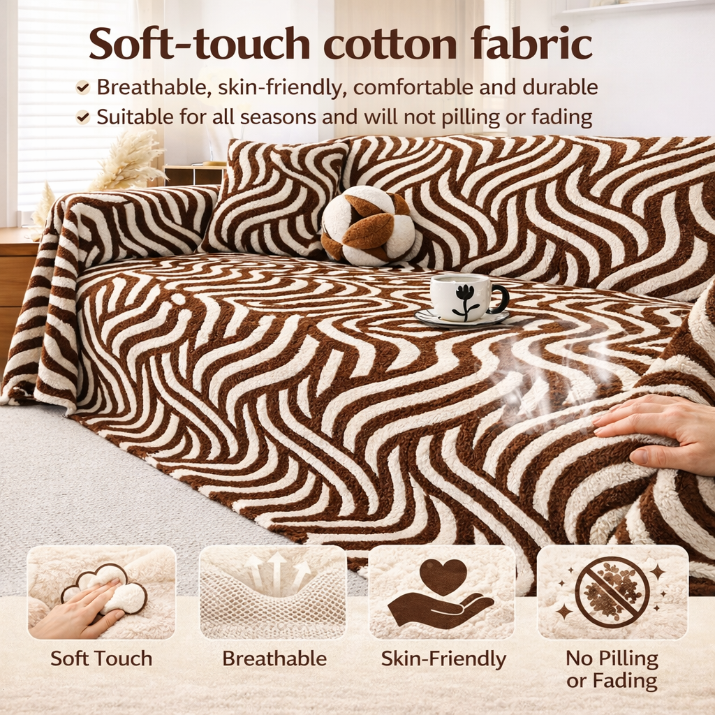 Classic Fuzzy Striped Curved Plush Sofa Couch Cover