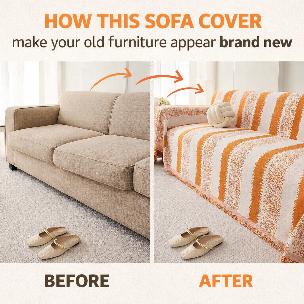 Non Slip Chenille Striped Tassels Sofa Couch Cover