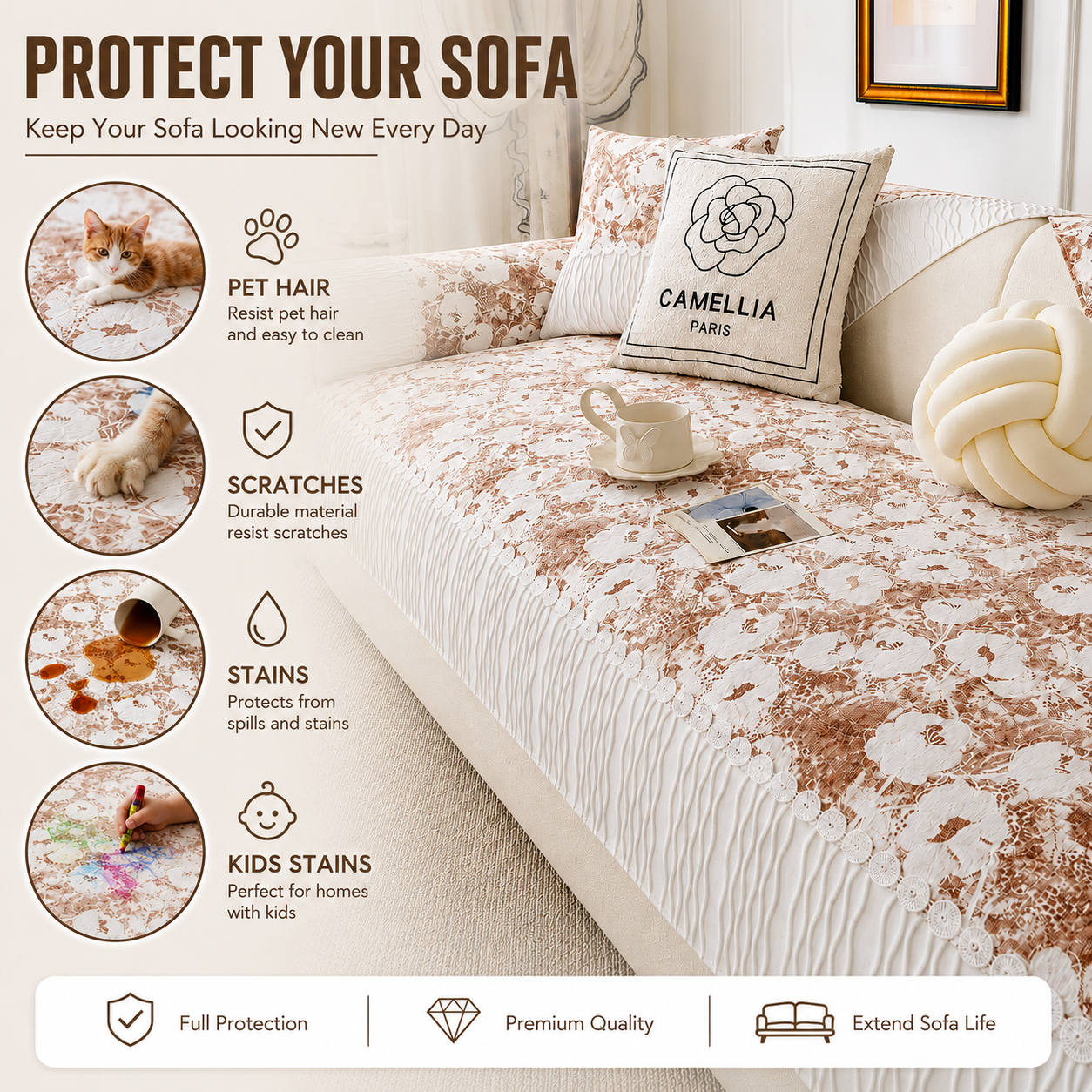 Non Slip Floral Premium Luxury Sofa Couch Cover