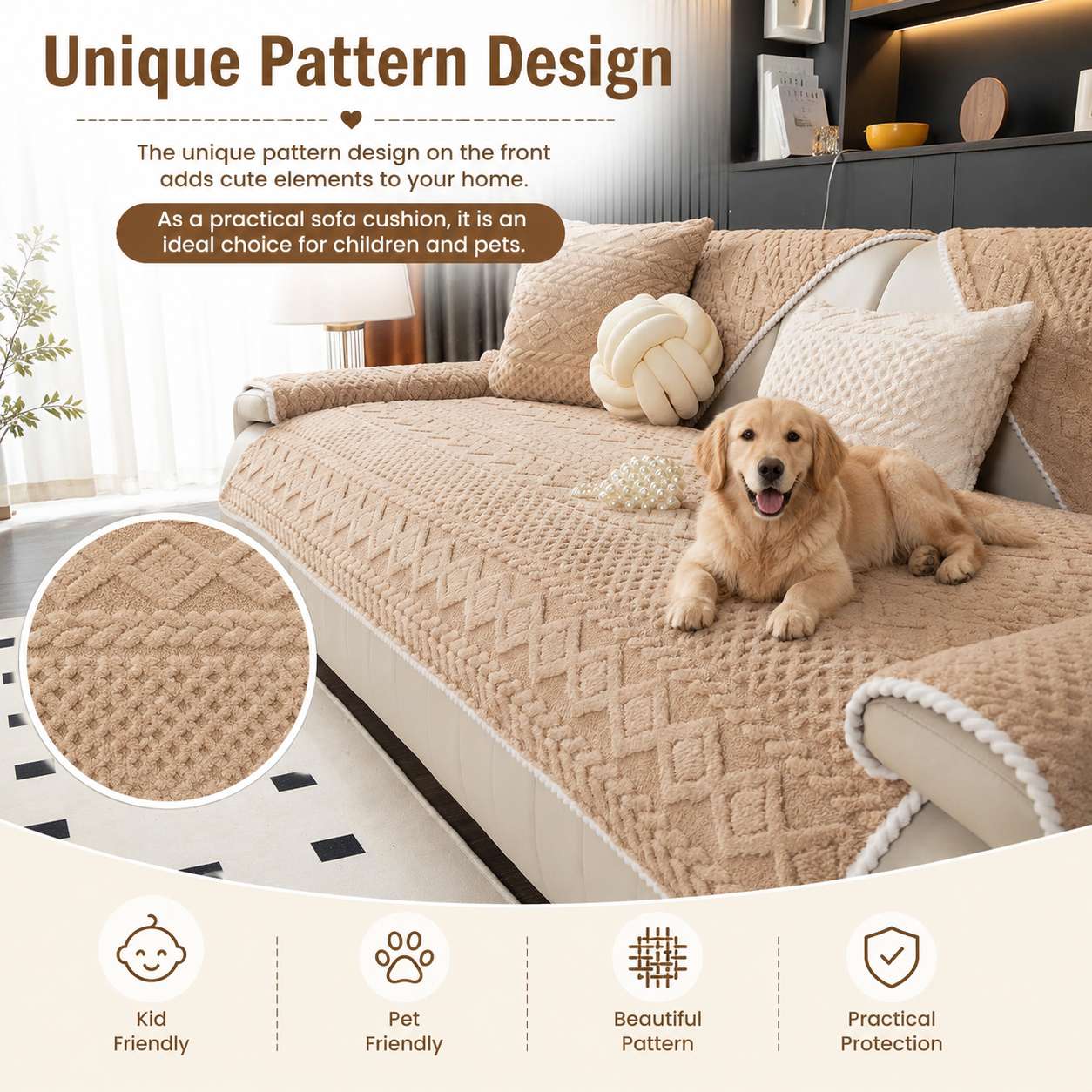 Non Slip Fluffy Geometric Jacquard Mat Couch Sofa Cover