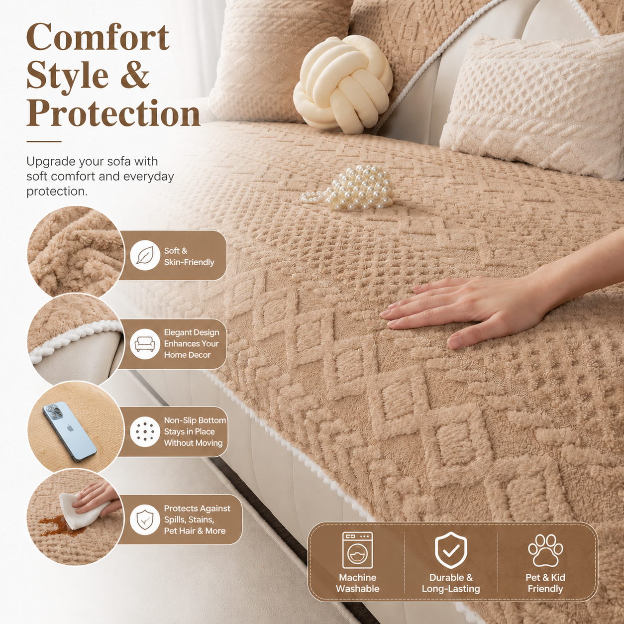 Non Slip Fluffy Geometric Jacquard Mat Couch Sofa Cover