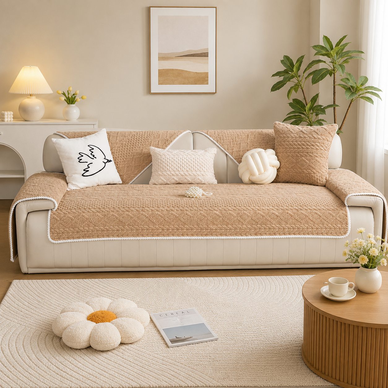 Non Slip Fluffy Geometric Jacquard Mat Couch Sofa Cover
