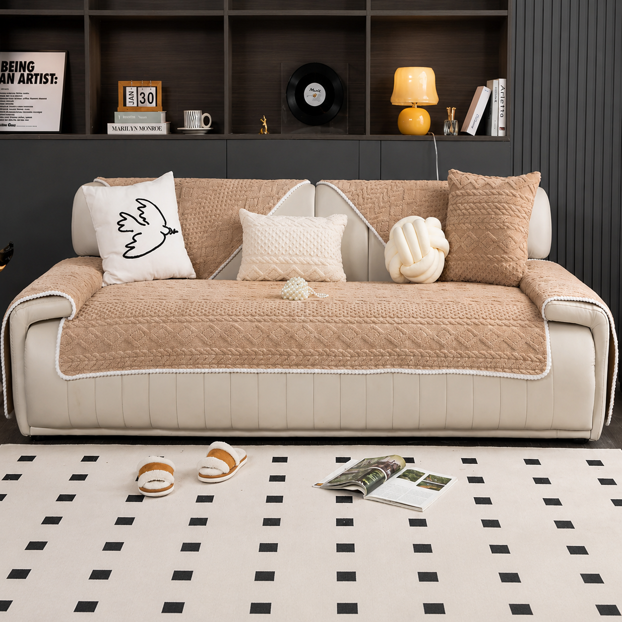 Non Slip Fluffy Geometric Jacquard Mat Couch Sofa Cover