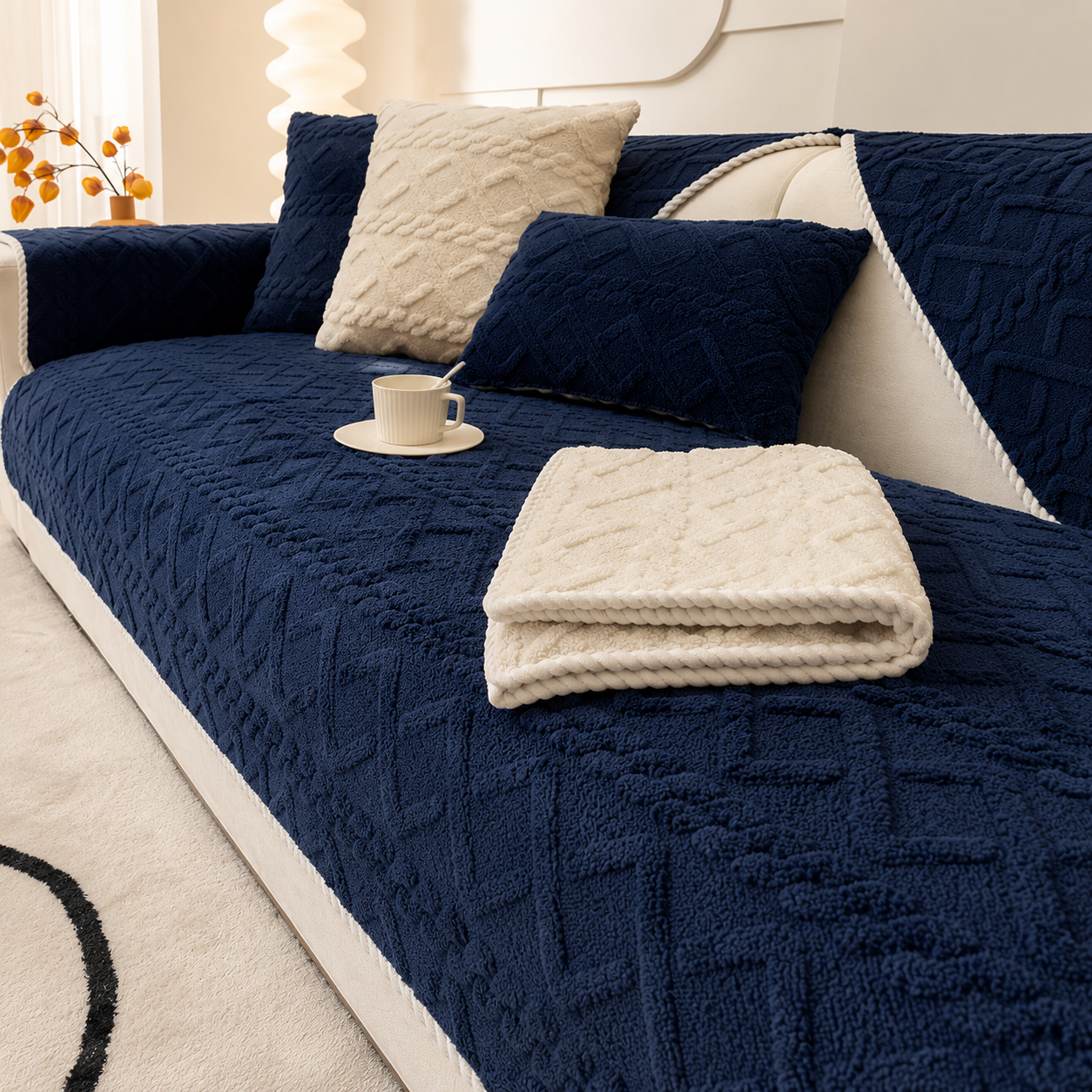 Non Slip Fluffy Geometric Jacquard Mat Couch Sofa Cover
