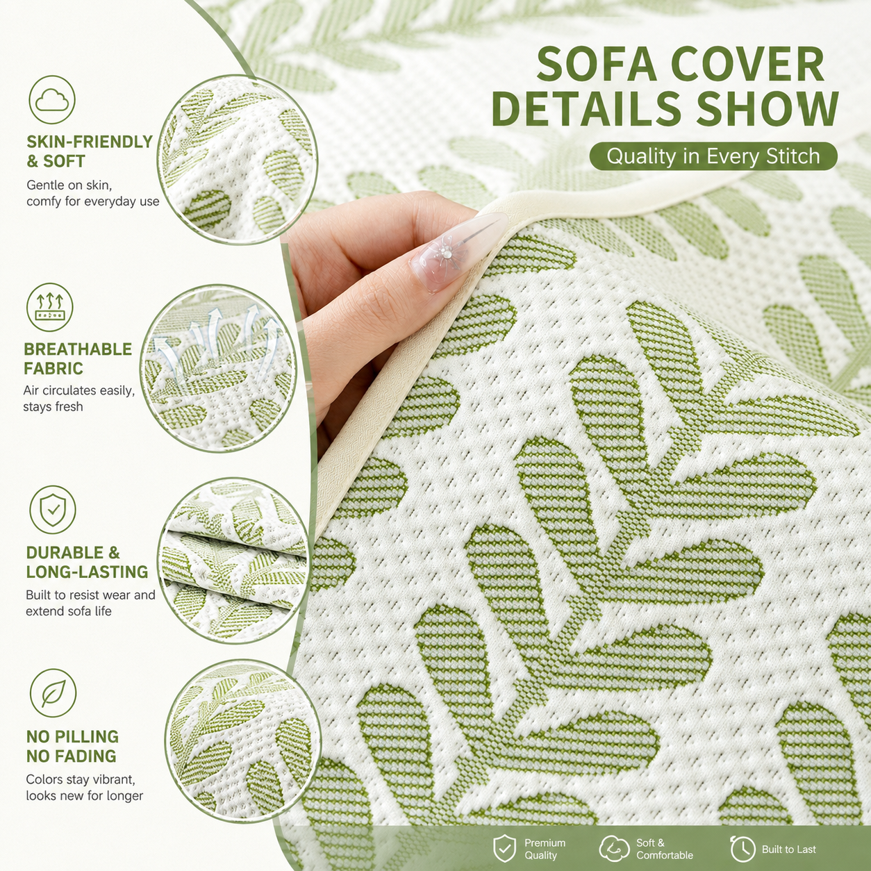 Elegant Botanical Leaf Ice Silk Sofa Couch Cover
