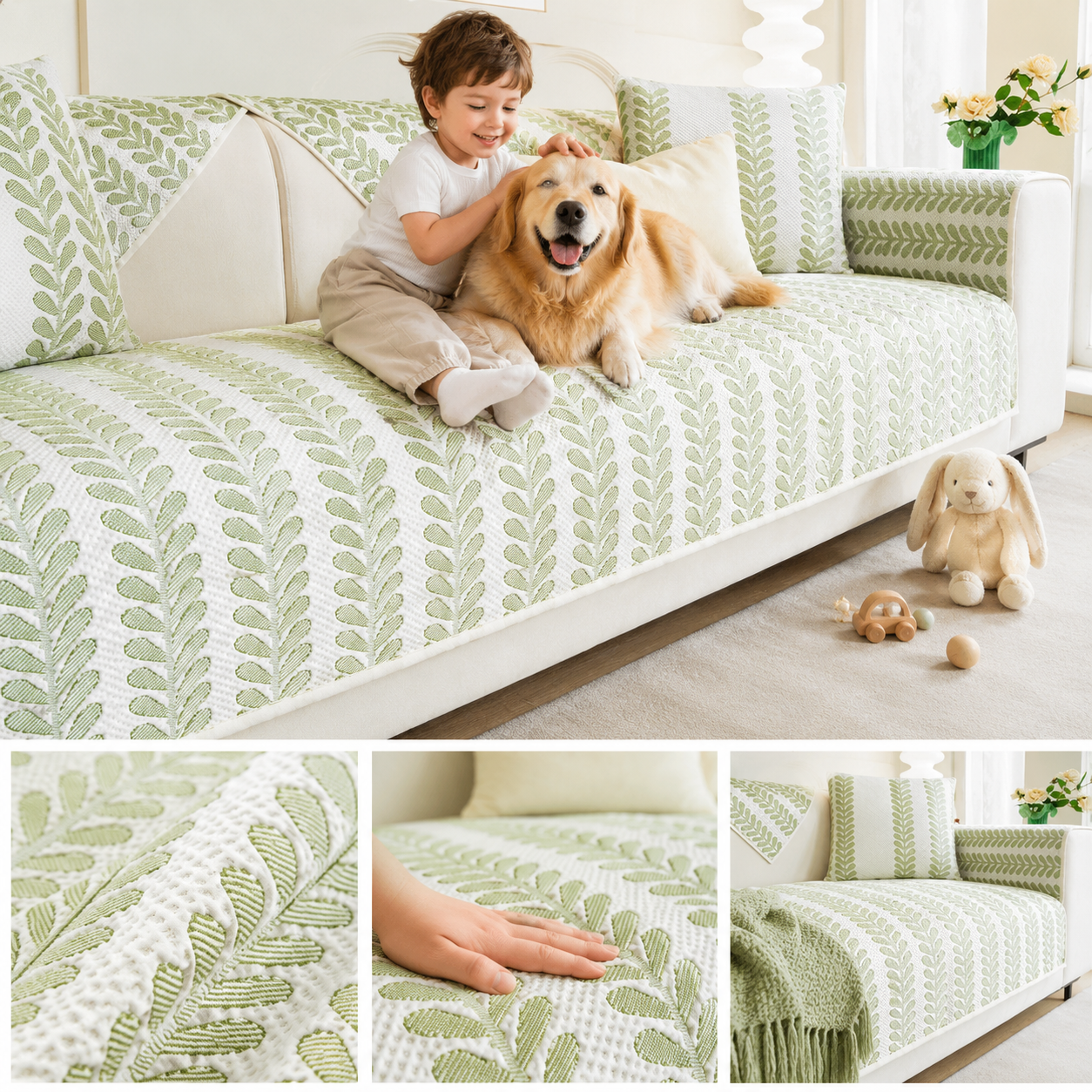 Elegant Botanical Leaf Ice Silk Sofa Couch Cover