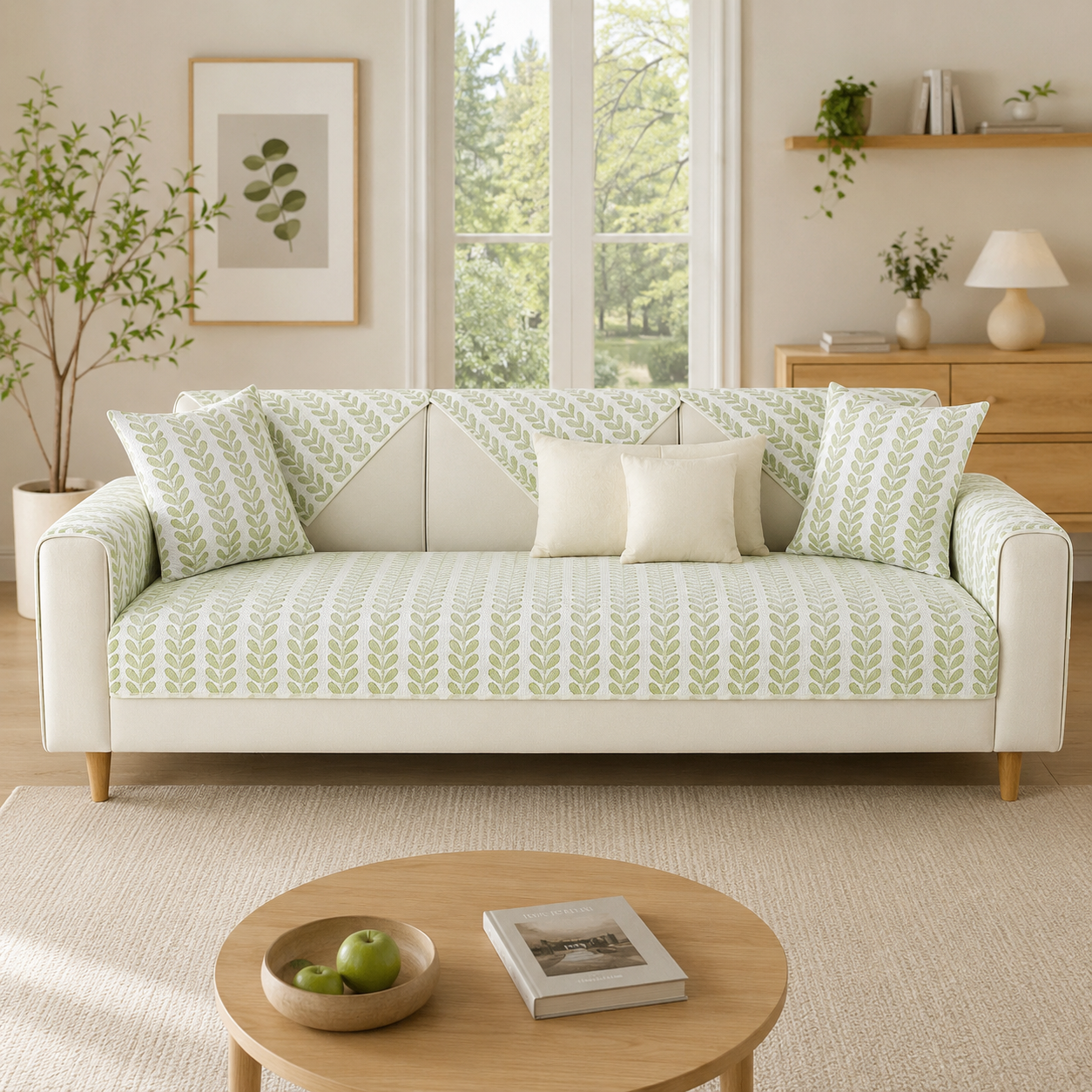 Elegant Botanical Leaf Ice Silk Sofa Couch Cover