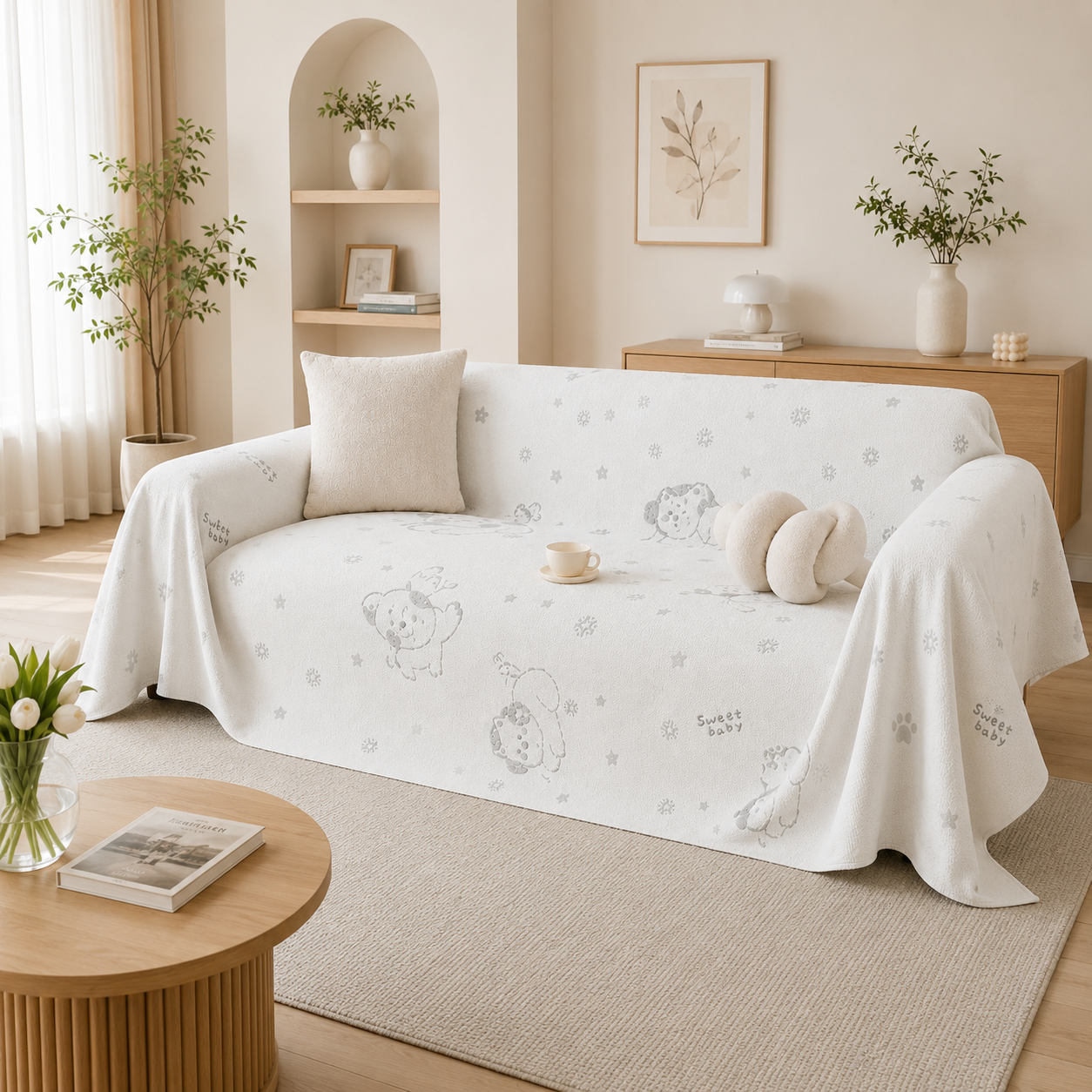 Non Slip Elegant Chenille Tassels Sofa Couch Cover