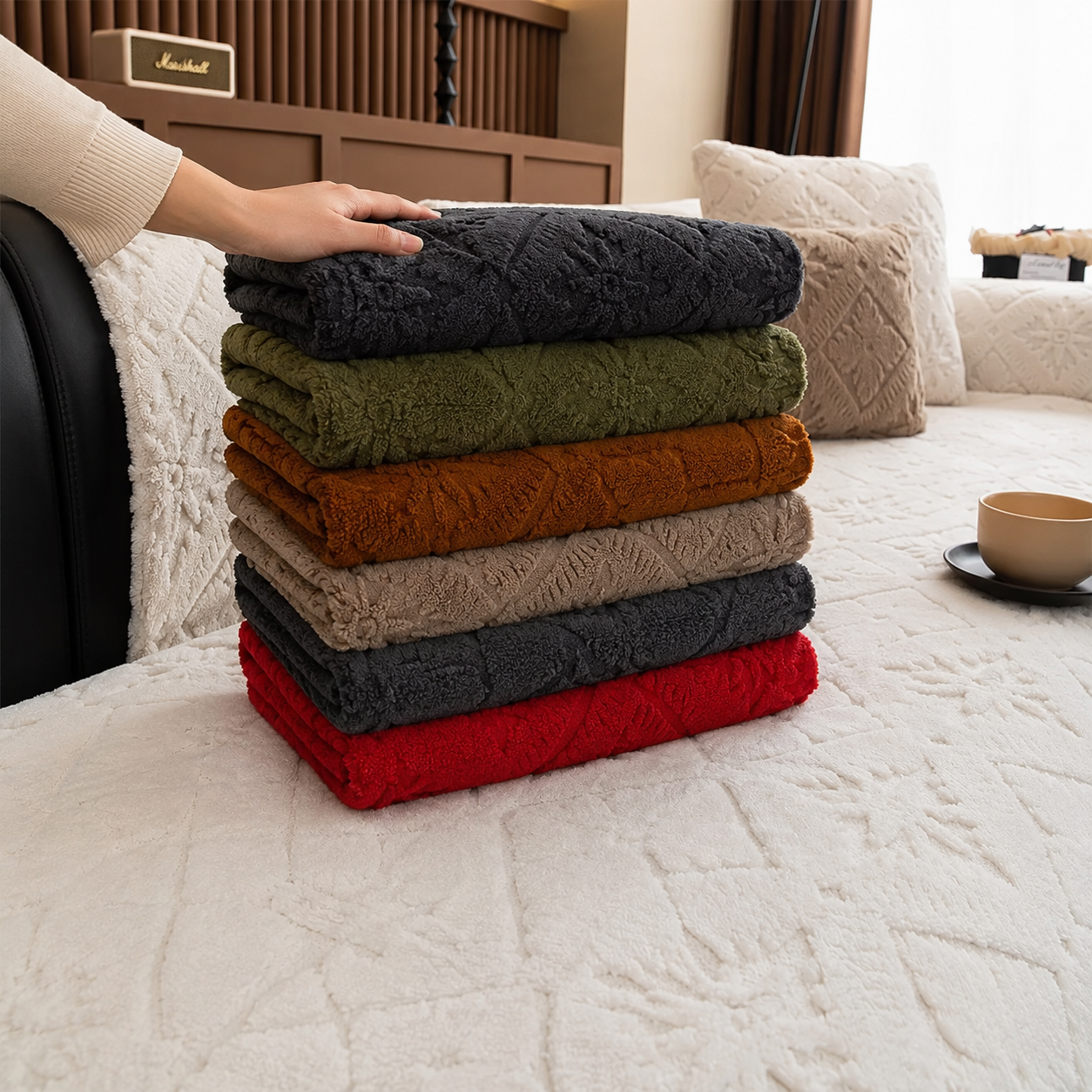 Non-Slip Jacquard Fleece Plush Sofa Couch Cover