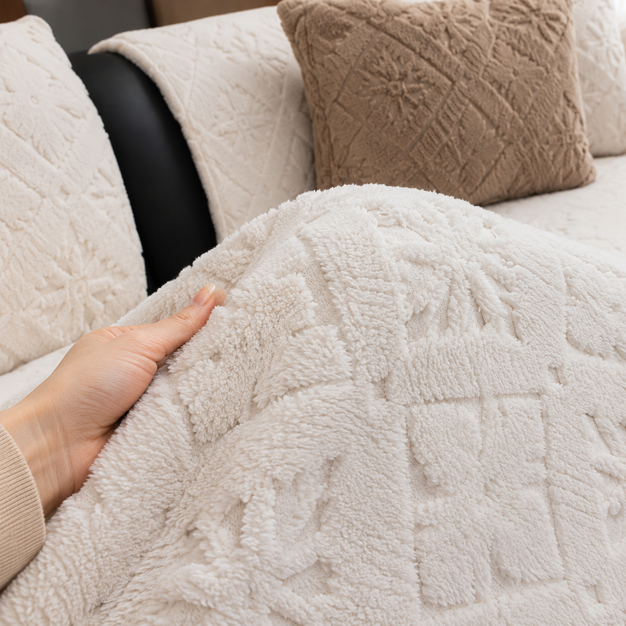 Non-Slip Jacquard Fleece Plush Sofa Couch Cover