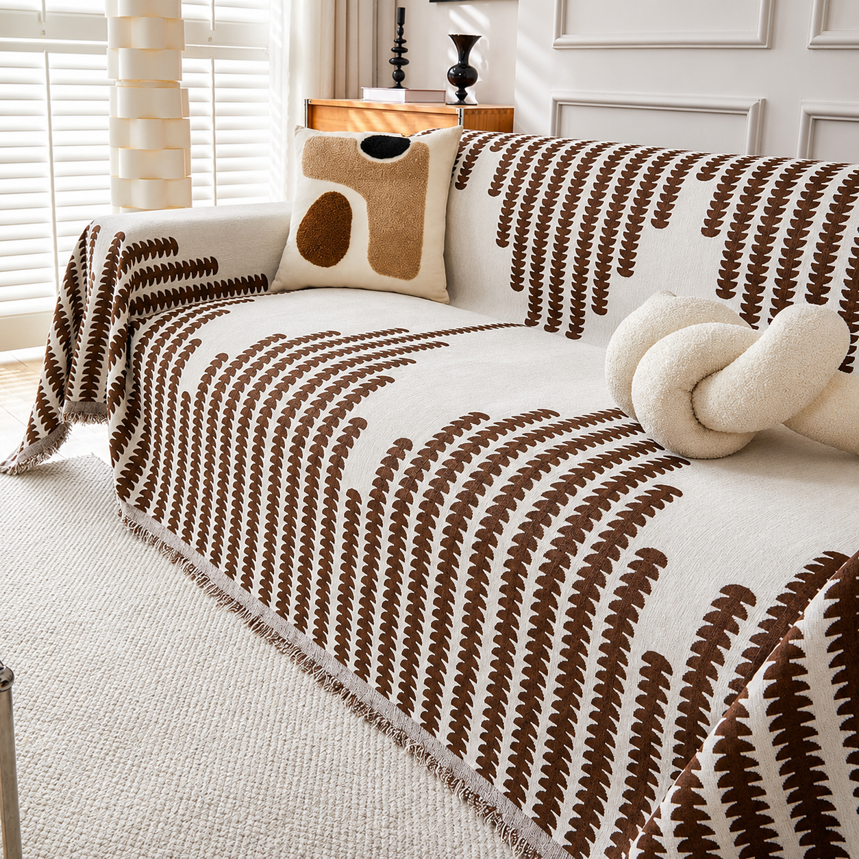 Elegance Chenille Anti-Slip Tassels Sofa Couch Cover