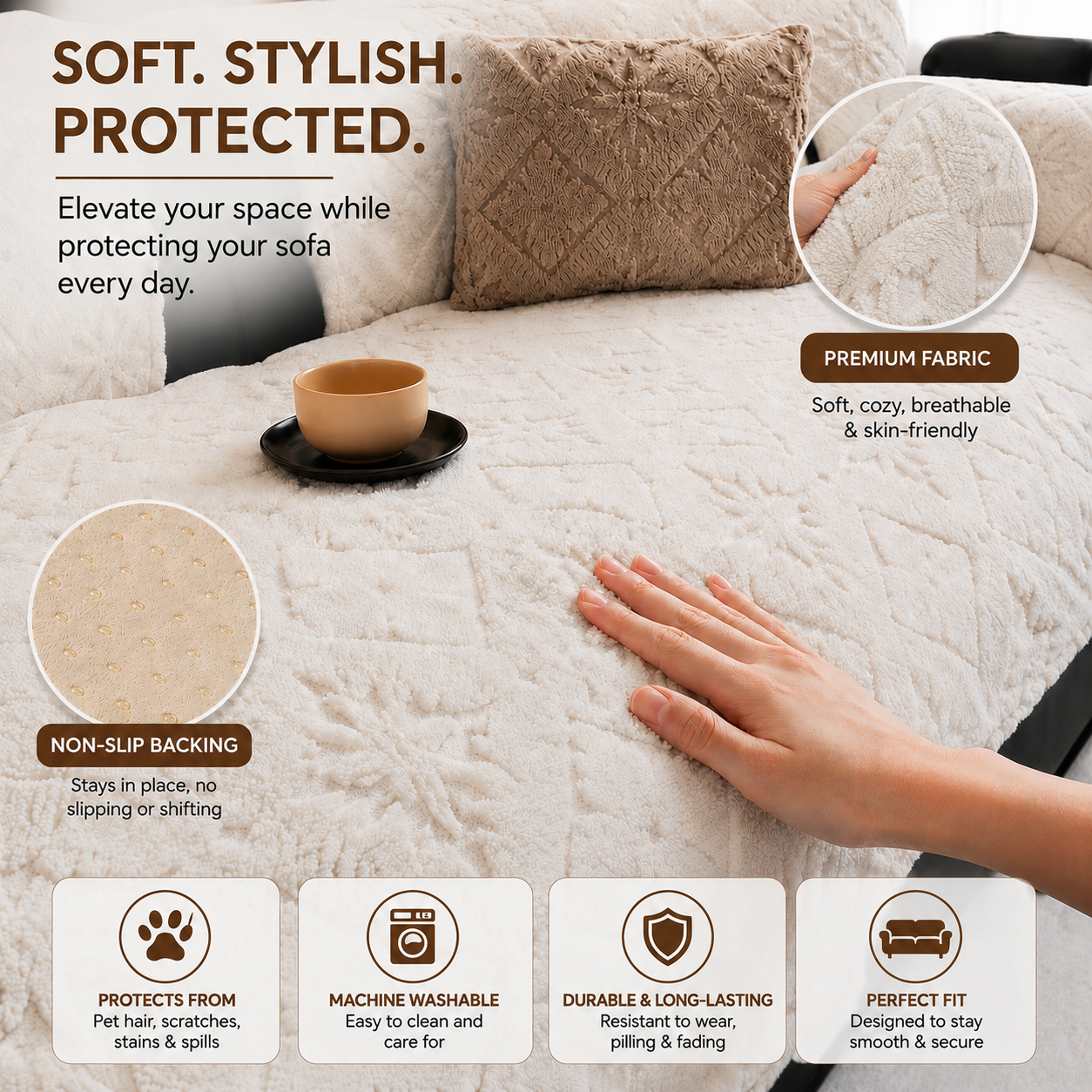 Non-Slip Jacquard Fleece Plush Sofa Couch Cover