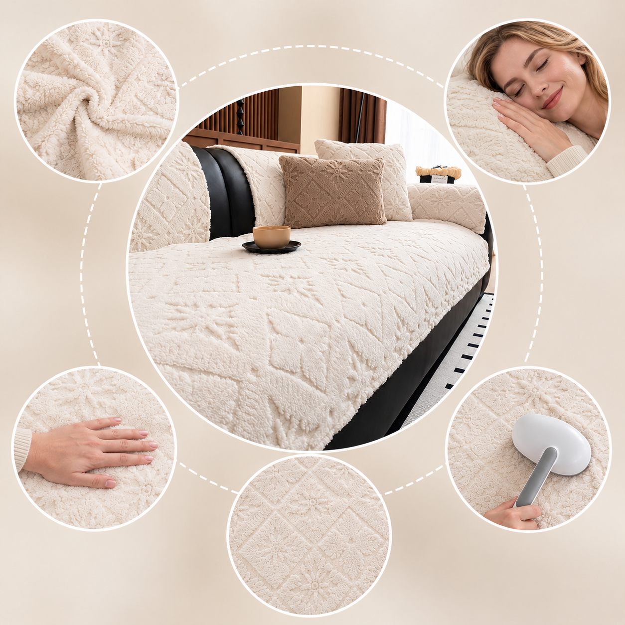 Non-Slip Jacquard Fleece Plush Sofa Couch Cover