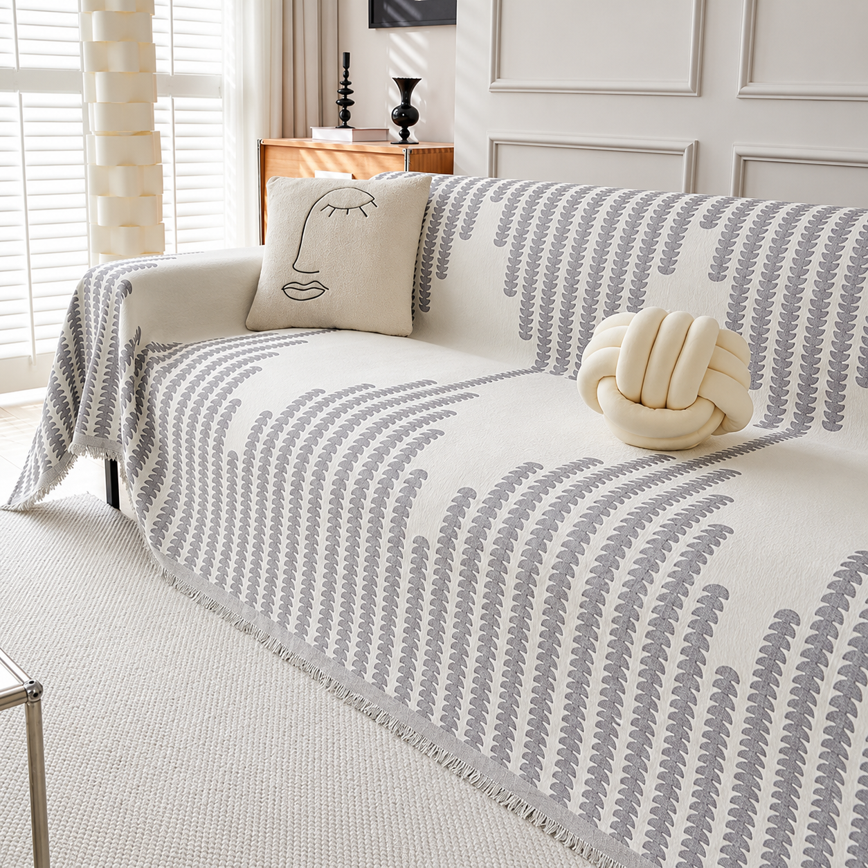 Elegance Chenille Anti-Slip Tassels Sofa Couch Cover