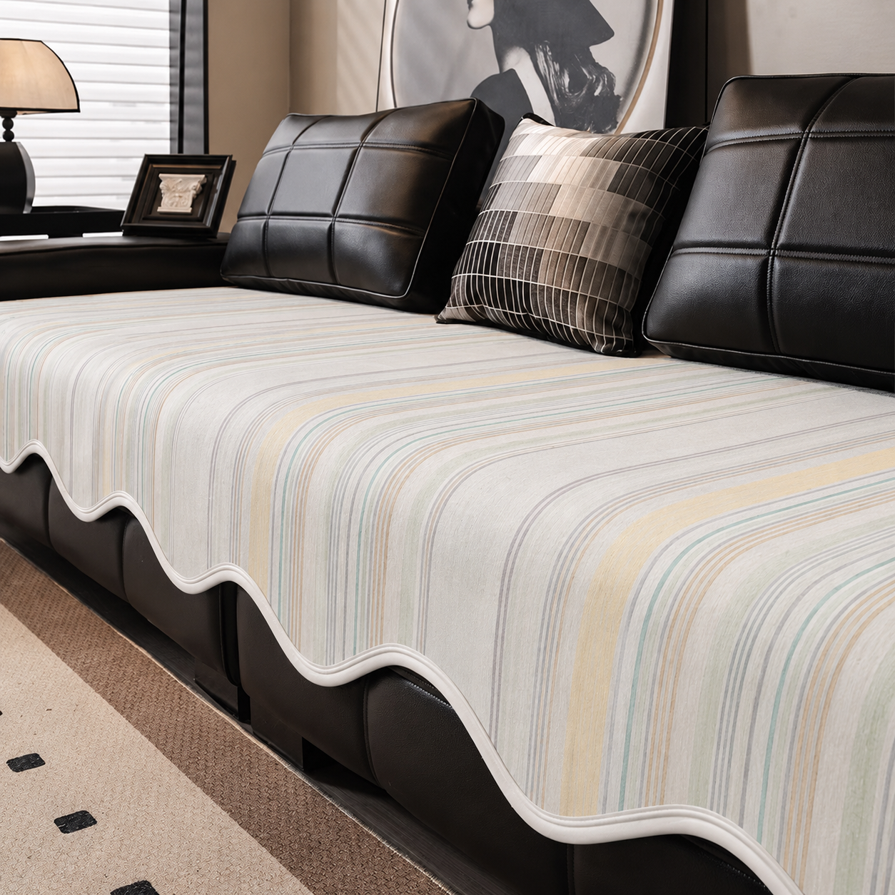 Non-Slip Pastel Watercolor Stripe Chenille Sofa Cover