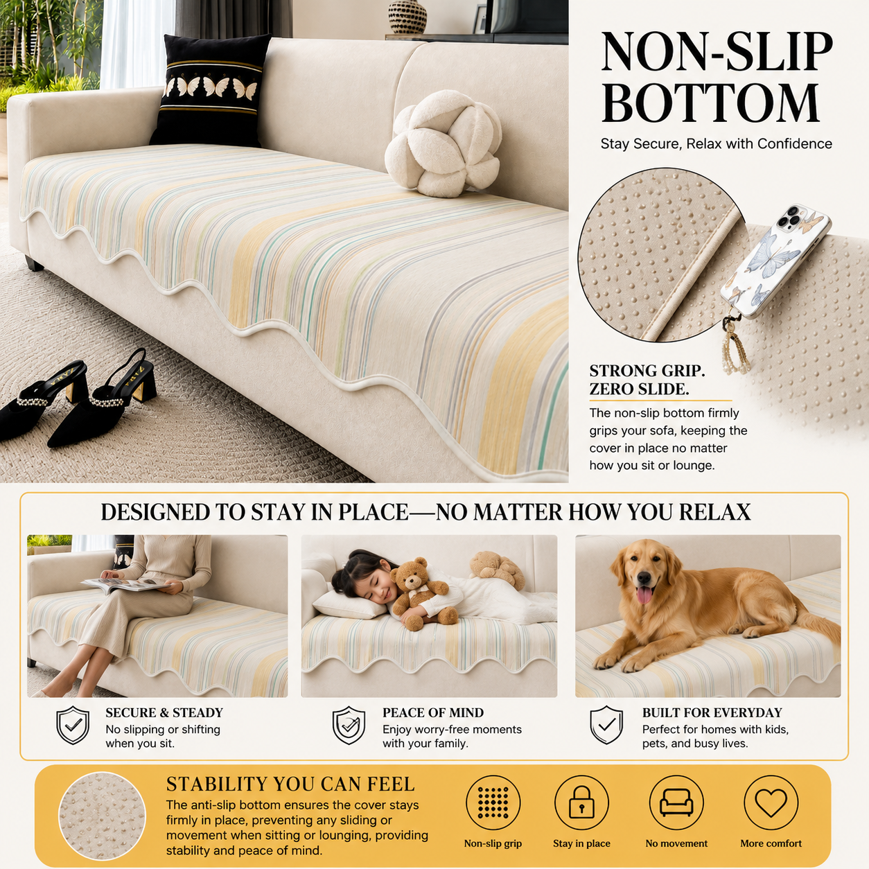 Non-Slip Pastel Watercolor Stripe Chenille Sofa Cover