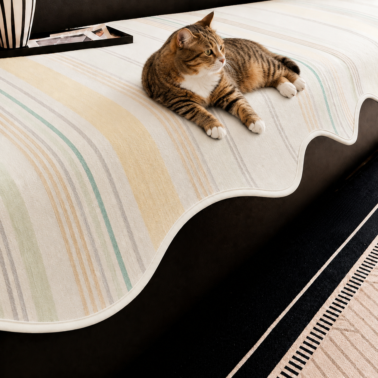 Non-Slip Pastel Watercolor Stripe Chenille Sofa Cover