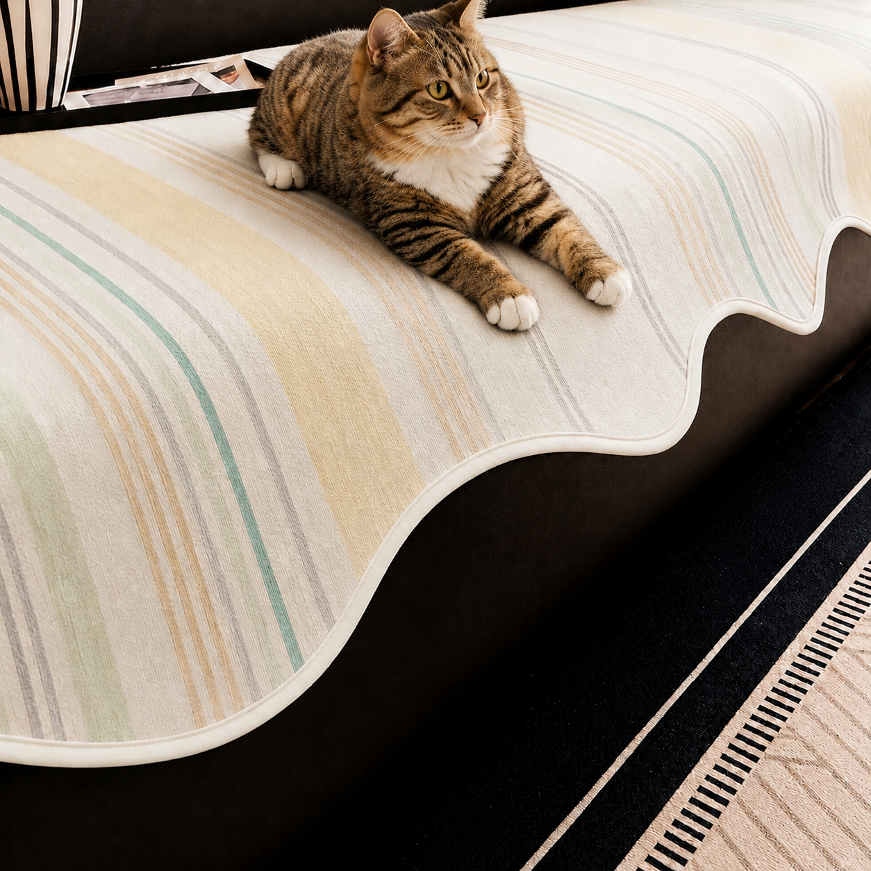 Non-Slip Pastel Watercolor Stripe Chenille Sofa Cover