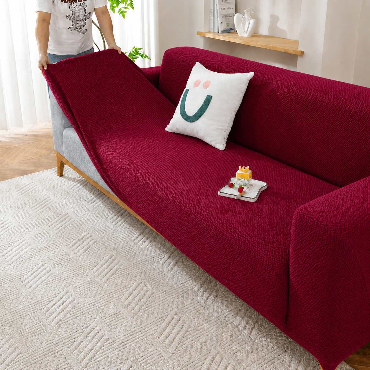 L Shape Jacquard Geometric Slipcover Couch Sofa Cover