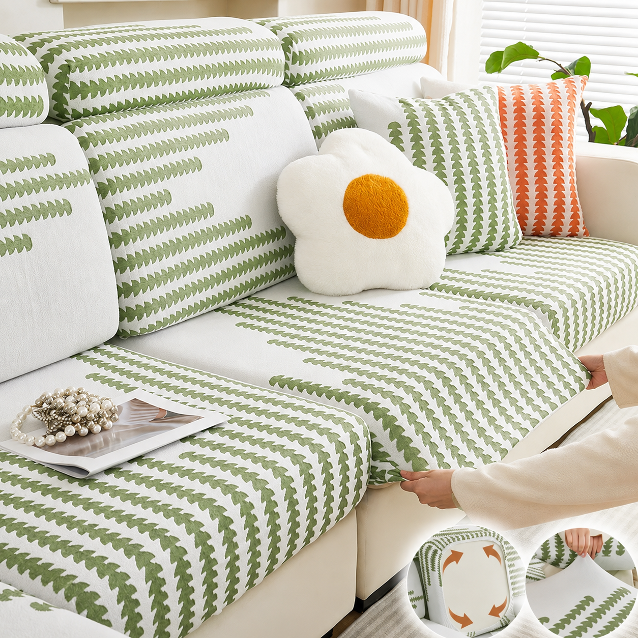 Anti-Slip L Shaped Geometric Cushion Sofa Couch Cover