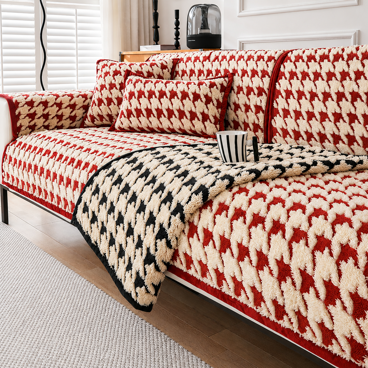 Non Slip Jacquard Plush Fuzzy Mat Couch Sofa Cover