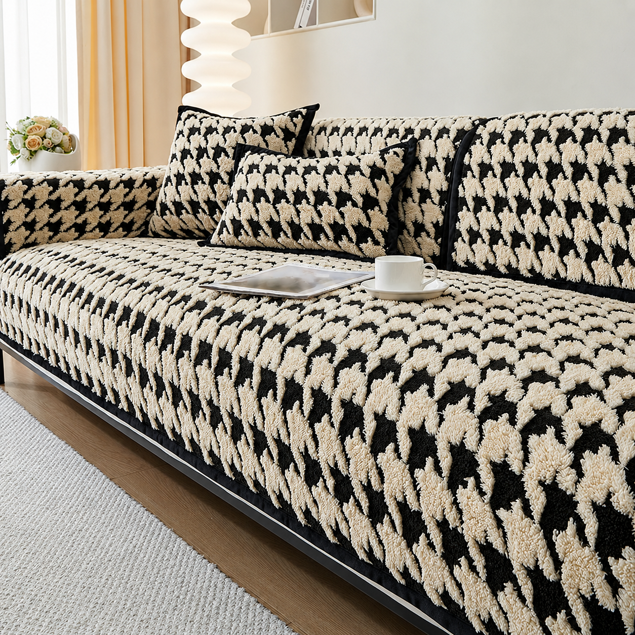 Non Slip Jacquard Plush Fuzzy Mat Couch Sofa Cover