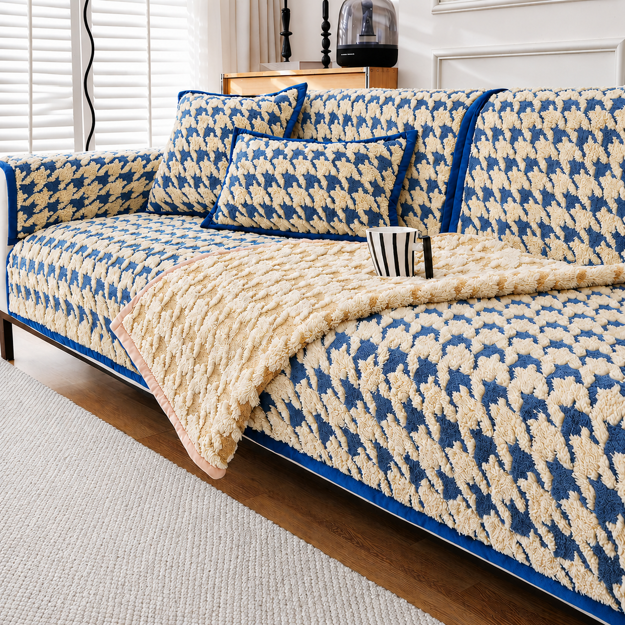 Non Slip Jacquard Plush Fuzzy Mat Couch Sofa Cover