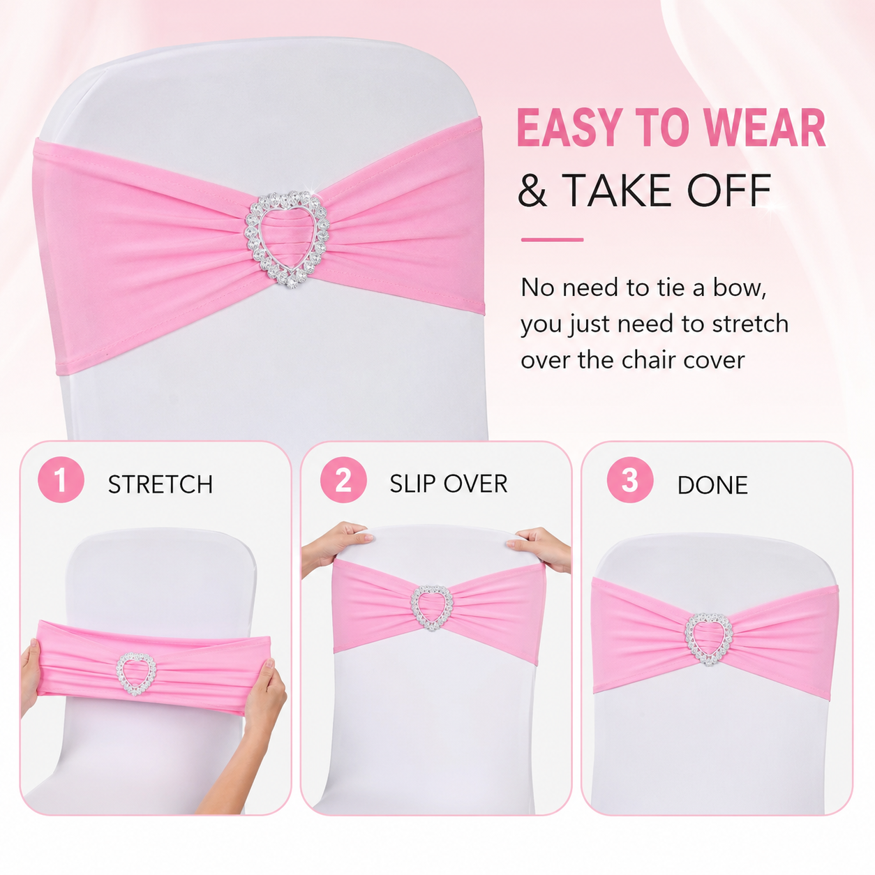 Elegant Decor Stretch Spandex Chair Sashes Bows Cover Band