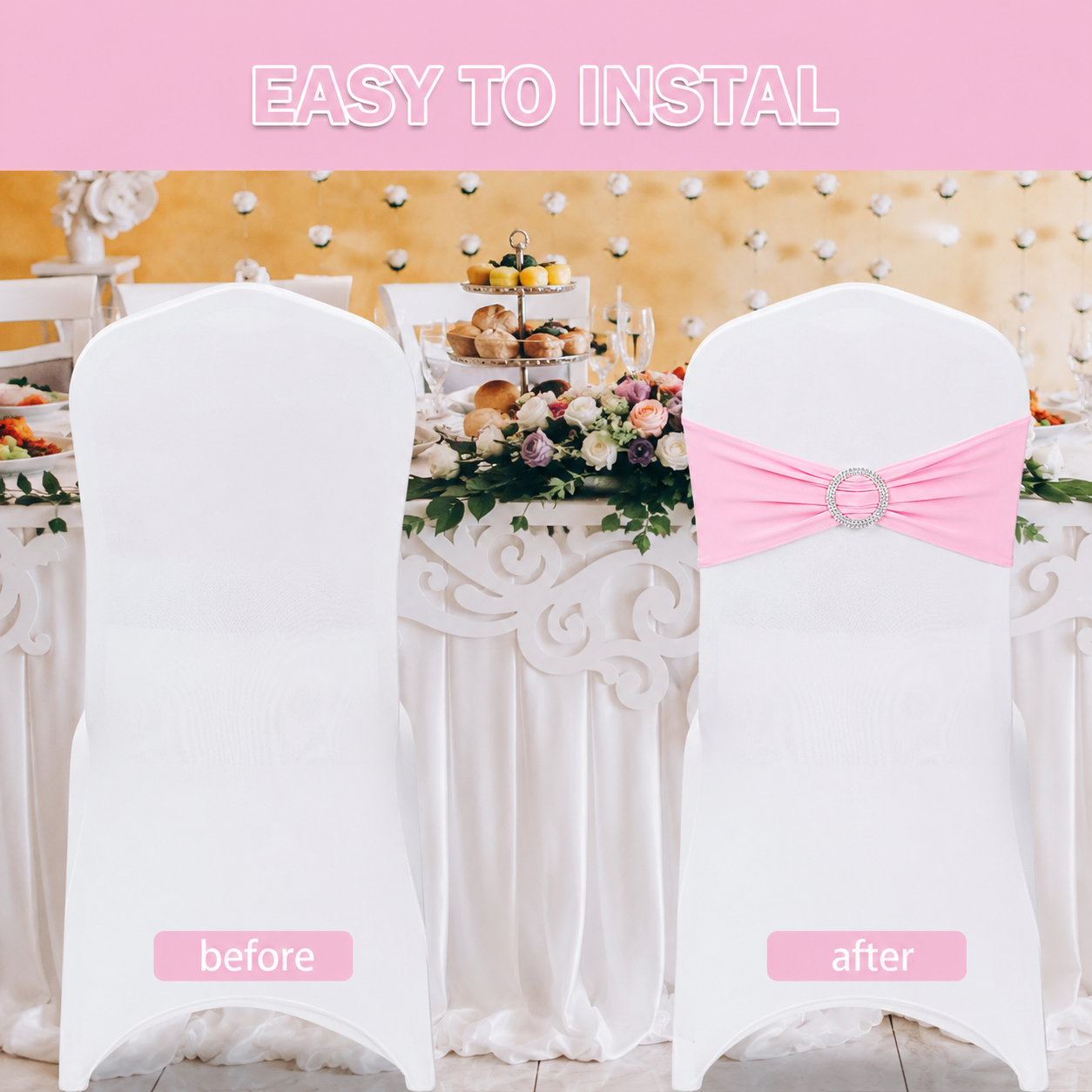 Elegant Decor Stretch Spandex Chair Sashes Bows Cover Band