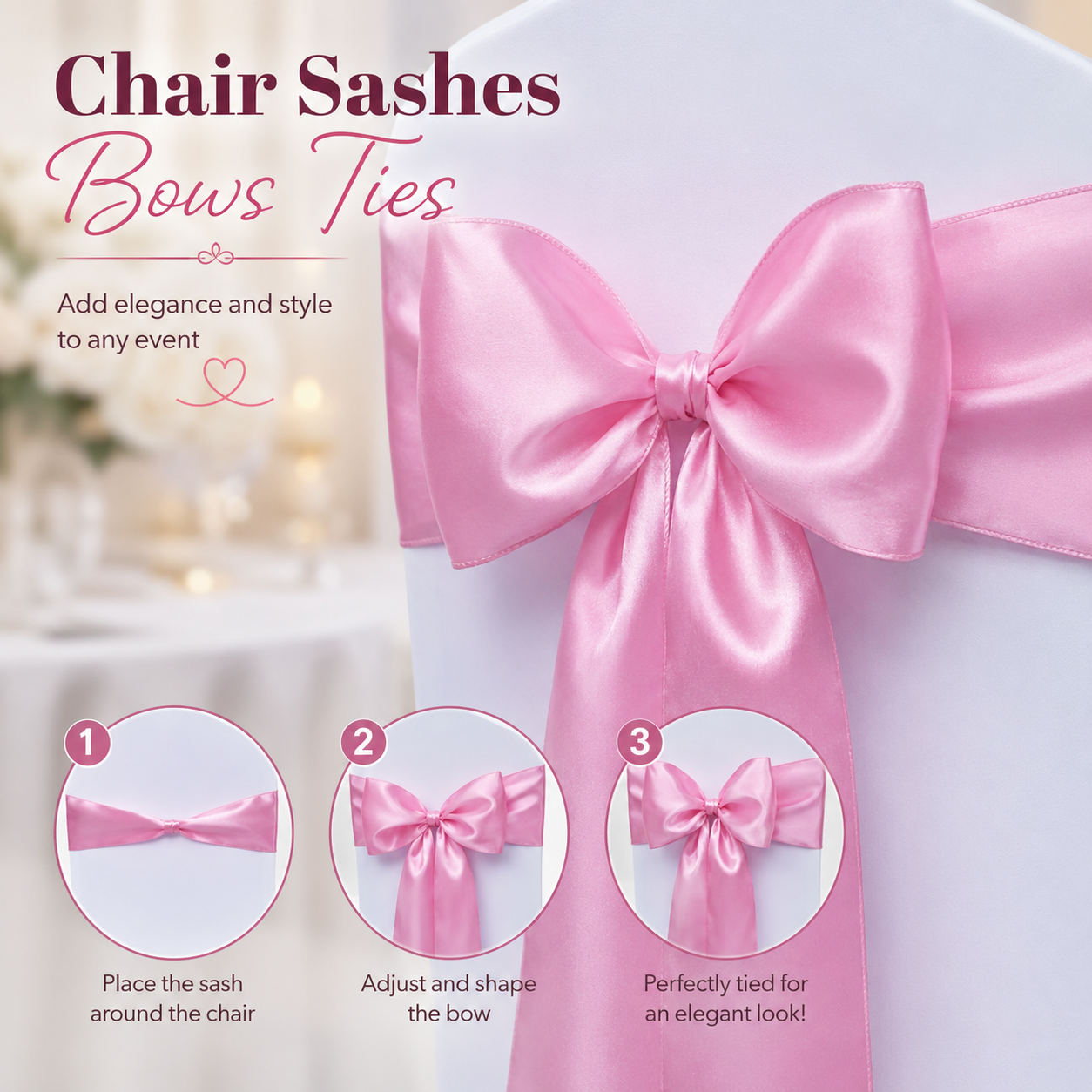Elegance Decor Satin Chair Sashes Bows Ties