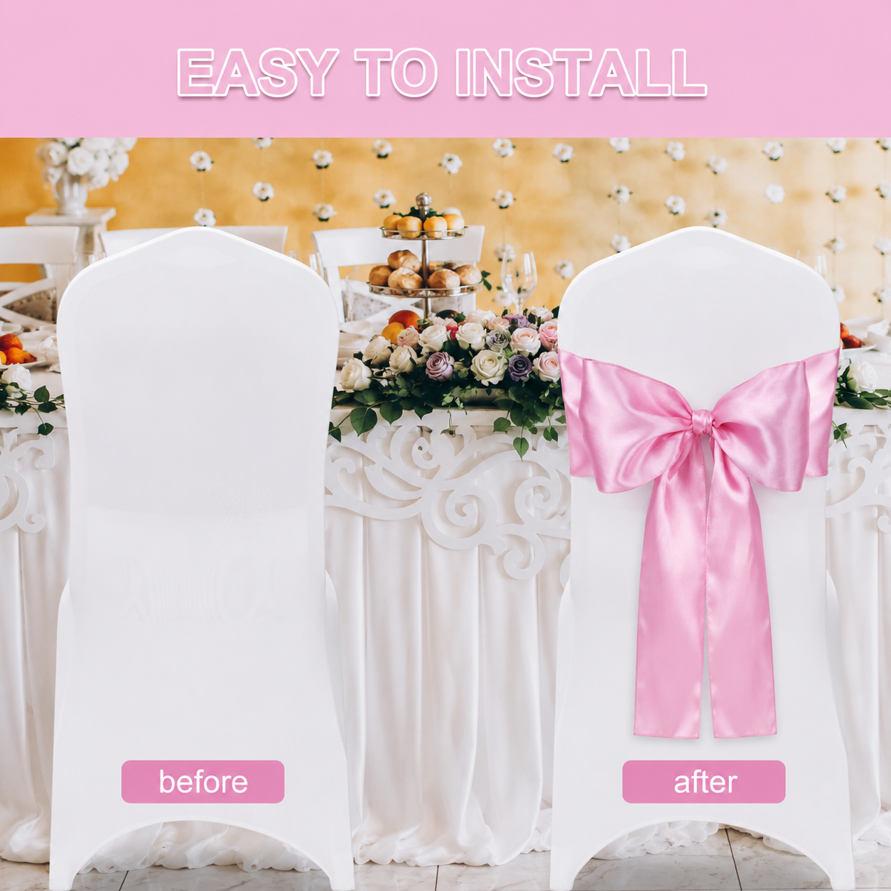 Elegance Decor Satin Chair Sashes Bows Ties