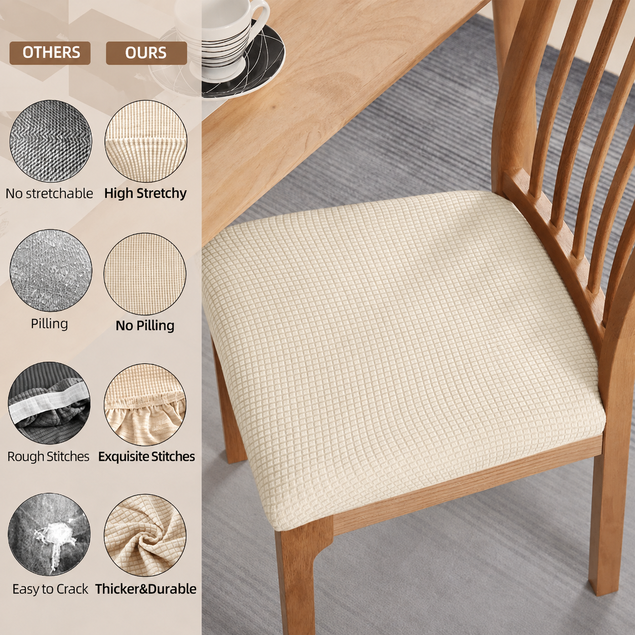Jacquard Corduroy Stretchy Slipcover Dinning Chair Seat Cover