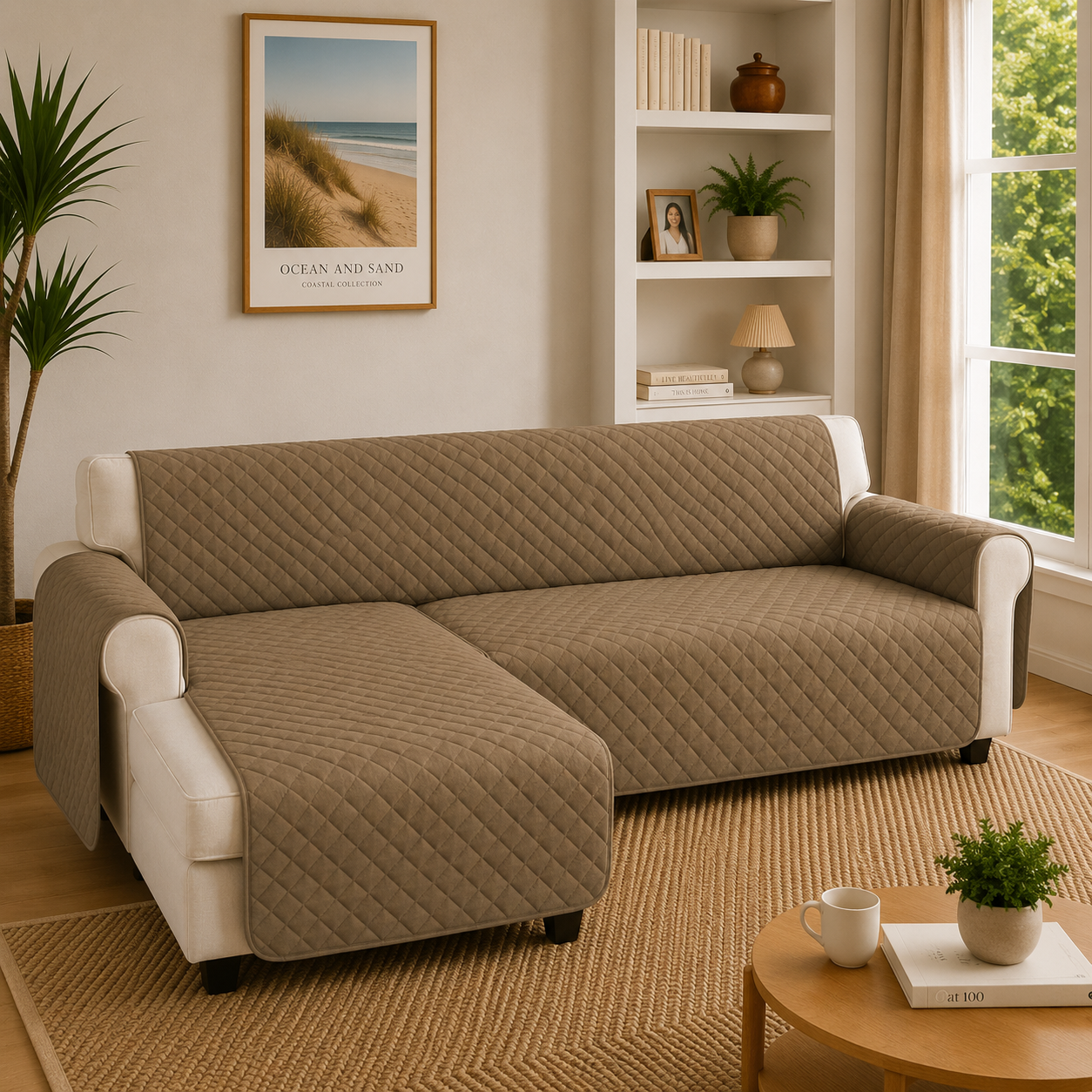 L Shape Quilted Slipcover Mat Sofa Couch Cover