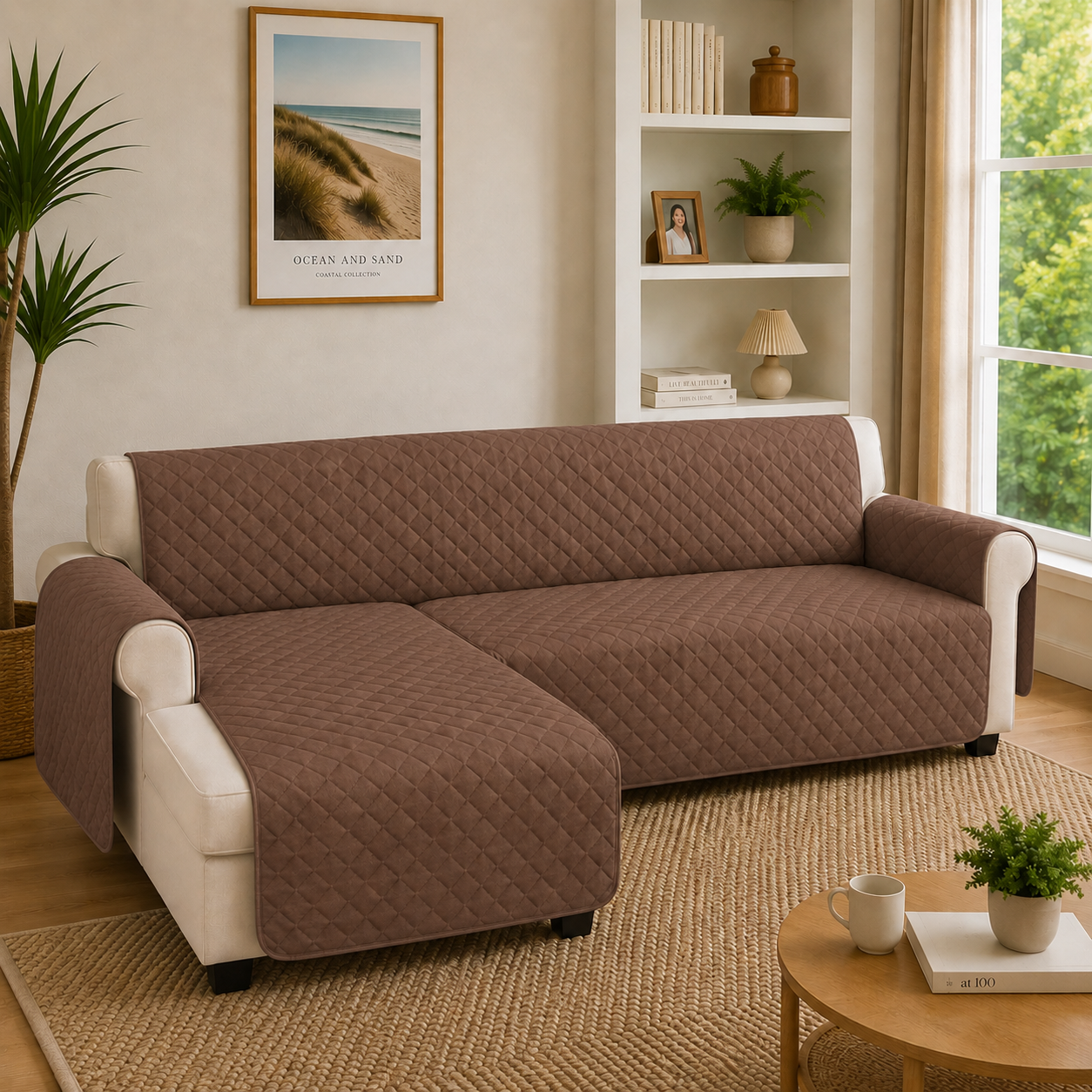 L Shape Quilted Slipcover Mat Sofa Couch Cover